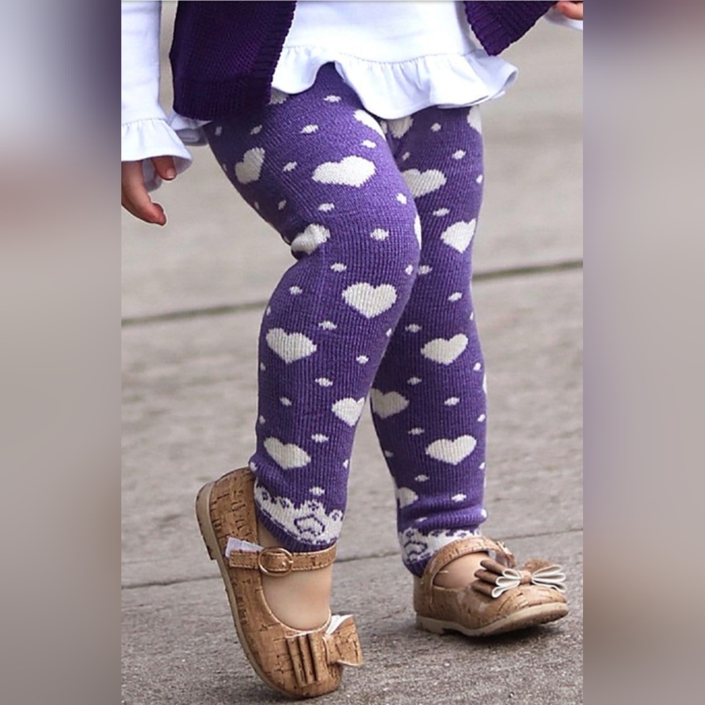Hearts Print Kids Holiday Snow Pants. Valentines Day Girls Thermal Leggings.